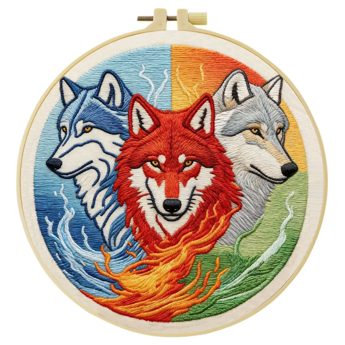 1 Stück 20X20CM/15X15CM 7,87/6,3 Zoll Das Dreifarbige Wolf-Stickerei-Starter-Kit DIY-Kit DIY-Stickerei-Set Handarbeiten – Detail 3