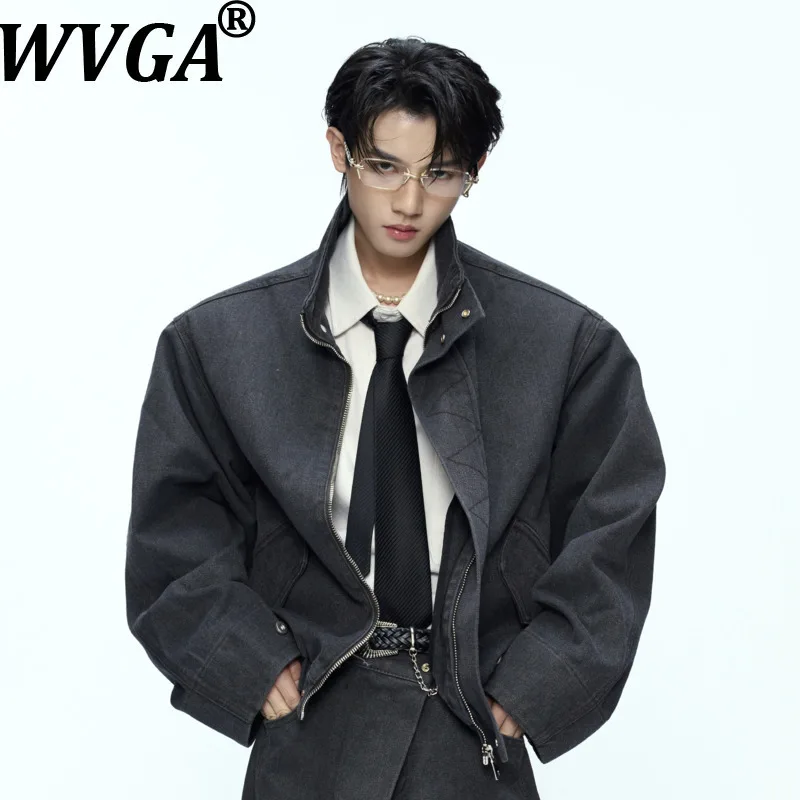 

WVGA Spring Autumn New Man Tide Short Jakcets Safari Style Washed Trendy Design Niche Chic Casual Stand Collar Coats Ins W11795