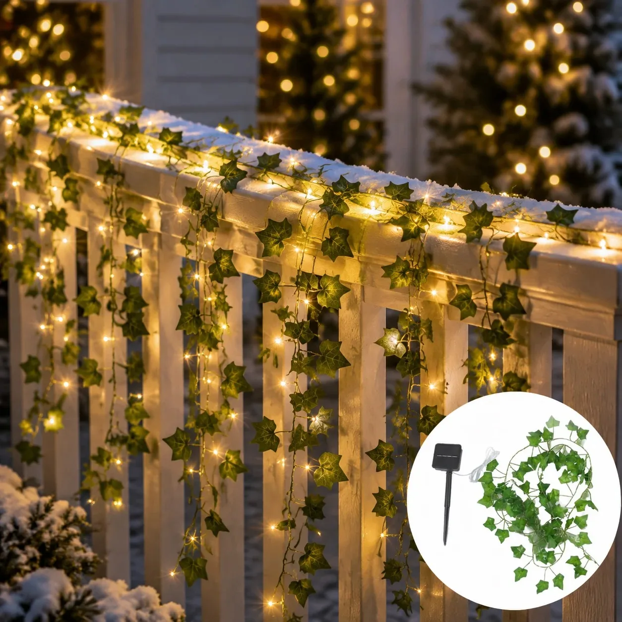 Solar Artificial Leaf String Lights Ivy Garland Lamp Warm White Outdoor Decorative Lighting for Home Garden