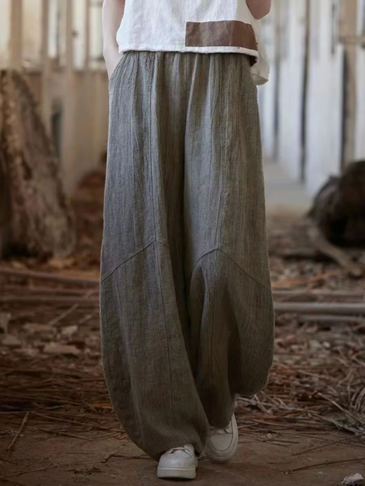 

Элитные хлопково-льняные брюки с широкими штанинами, женские свободные прямые брюки-трубы, летние новые элегантные женские брюки для тай-чи, удобные повседневные.