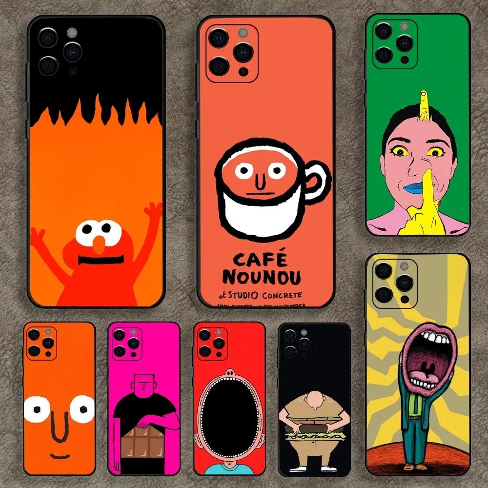 J-Jean Jullien Art Funny Phone Case For Apple iPhone 15,14,13,12,11,Pro,X,XS,Max,XR,Plus,Mini Soft Black Cover