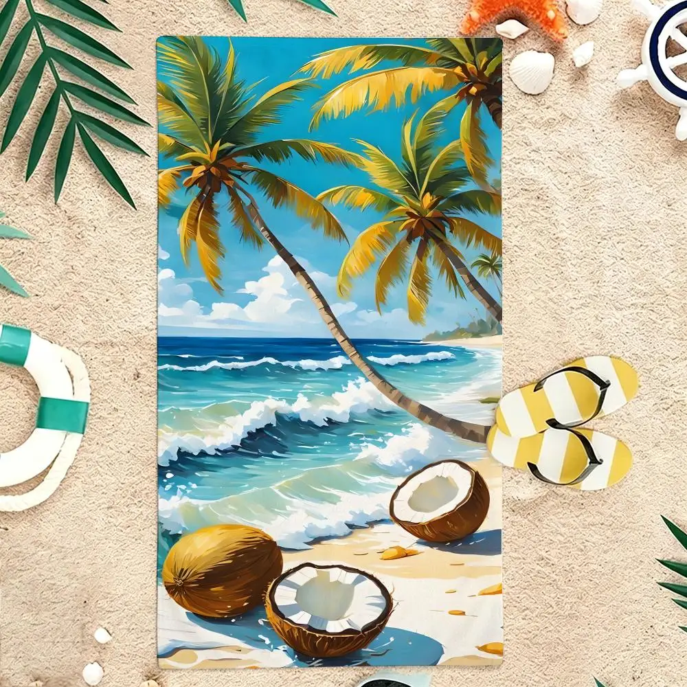 Vintage Coconut Tree Tropical Beach Towel Microfiber soft Beach Towel for Travel Fitness Sauna Bathing Camping