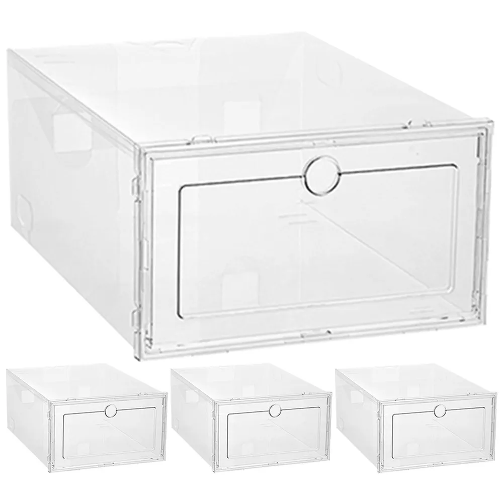 

4Pcs Stackable Shoe Storage Boxes Transparent Organizer for Home Closet Sneaker Holder Space Saver Organizer for Cabinets