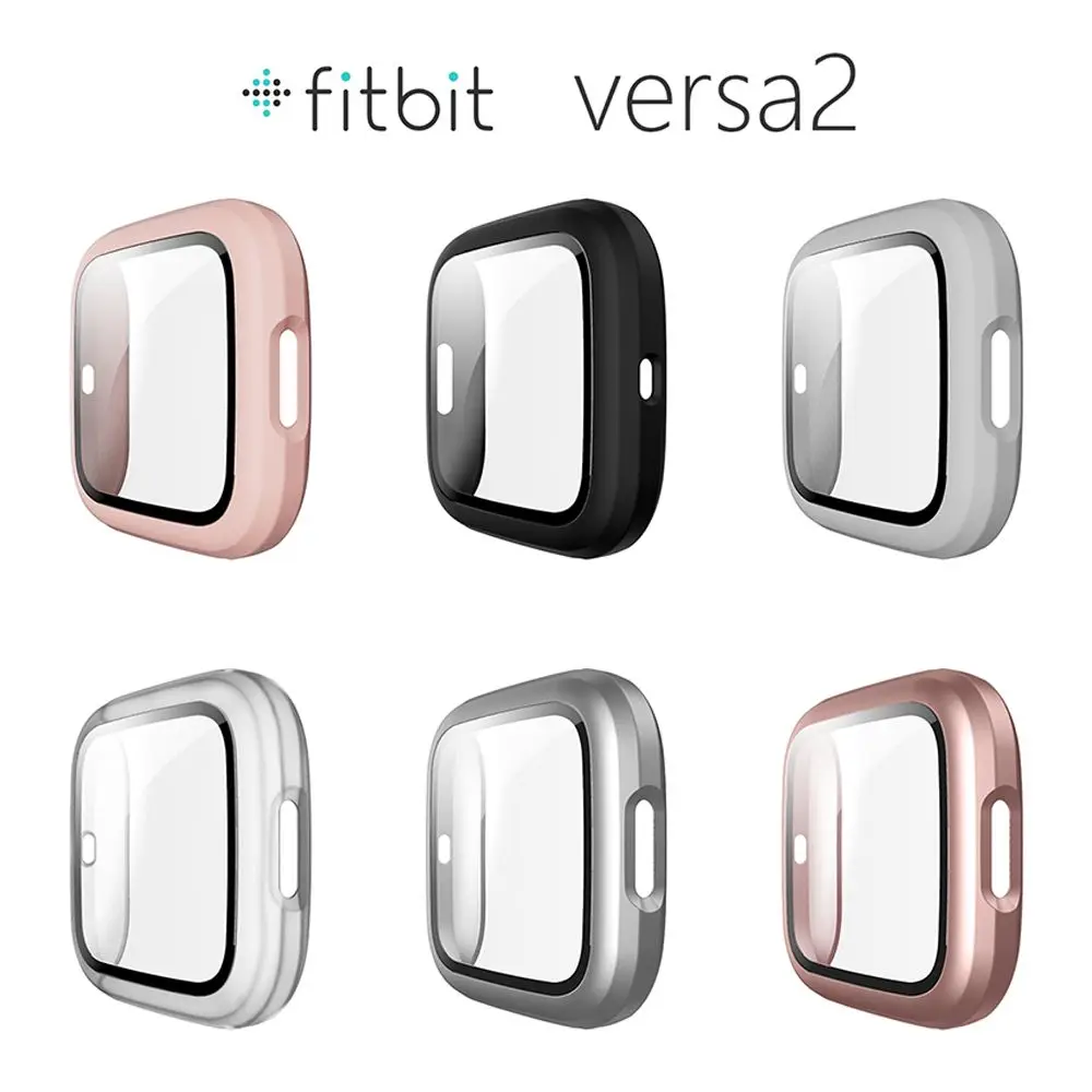 

Plating Frame Hard Matte PC Case Screen Protectors With 9H Tempered Glass 360 Full Cover For Fitbit Versa 2 Band Smart Watch