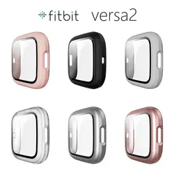 Plating Frame Hard Matte PC Case Screen Protectors With 9H Tempered Glass 360 Full Cover For Fitbit Versa 2 Band Smart Watch