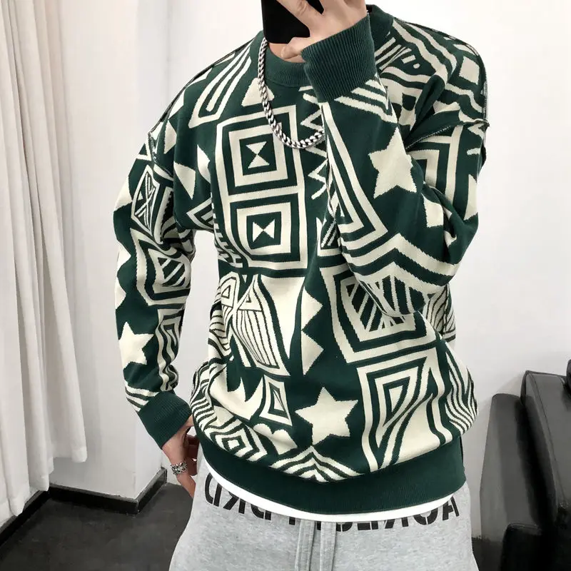 Autumn Winter KPOP Fashion Style Harajuku Slim Fit Ropa Hombre Loose Casual All Match Tops Printed Insert Long Sleeve Sweatshirt