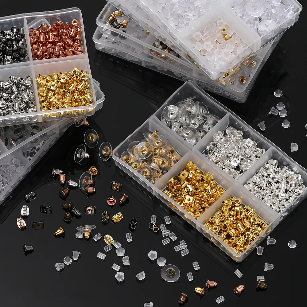 6Grids Boxed Soft Silicone Rubber Earring Back Stoppers For Stud DIY Earring Findings Accessories Multi-Style Ear Blockage Sets