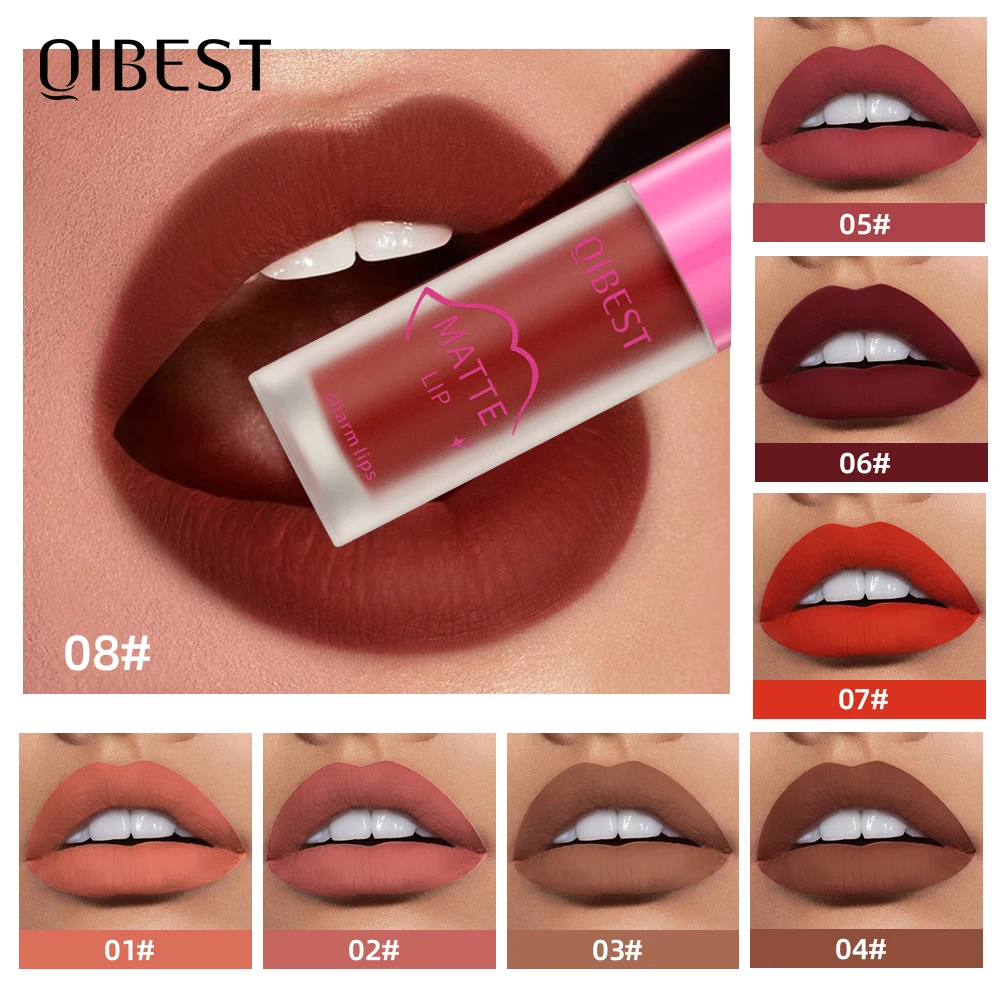 

QIBEST 8 Colors Matte Lip Gloss Waterproof Lasting Velvet Lip Glaze Non-Stick Cup Nude Liquid Lipstick Sexy Red Lip Cosmetics