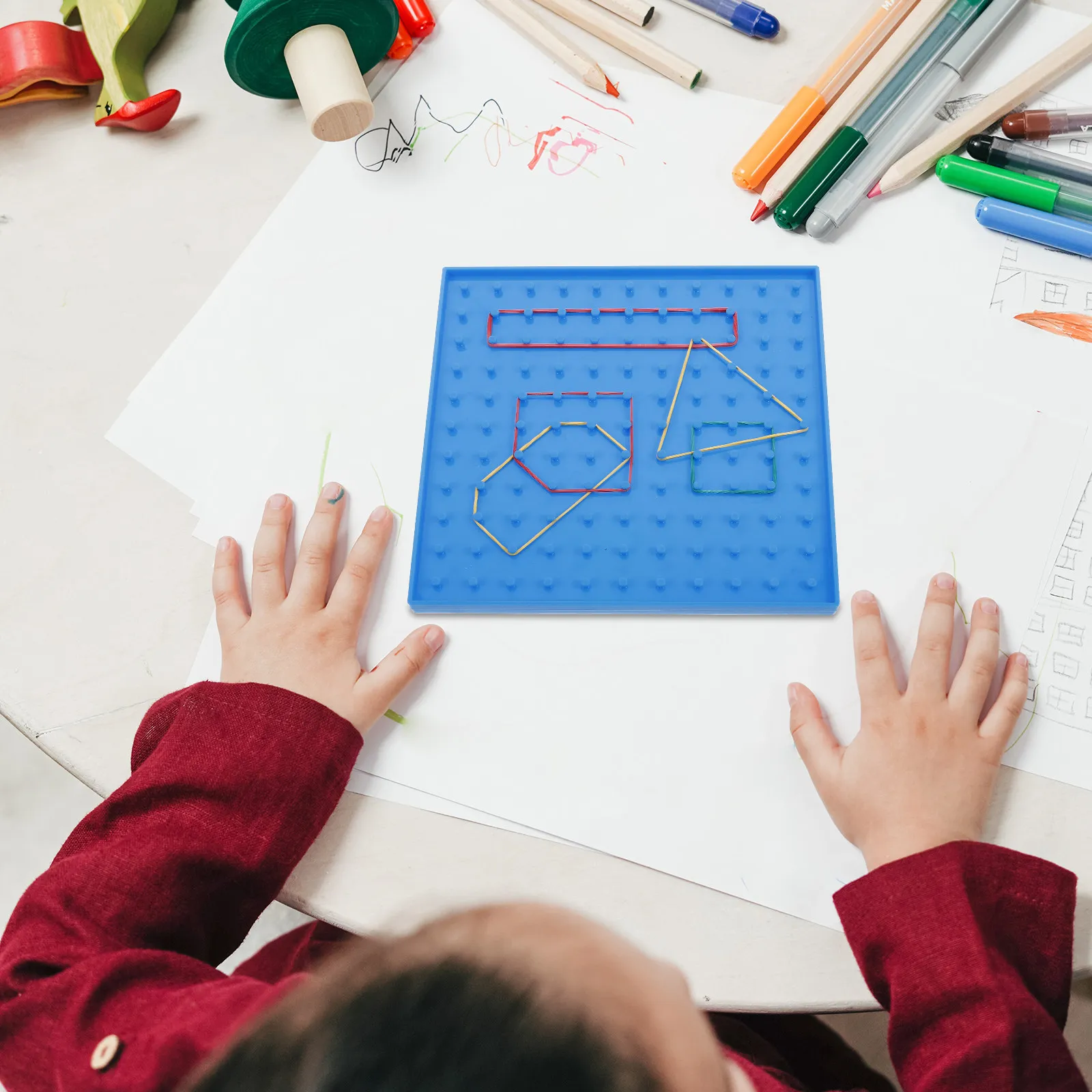 

1Set Educational Geoboard Dual Side Pegboard Math Learning Tool for Creative Shape Puzzle Stem Educational Rubber Bands