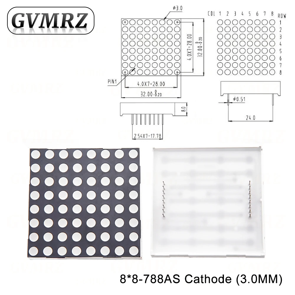 5pcs 8x8 8*8 Mini Dot Matrix LED Display Red Common Anode Digital Tube 3.0mm 3.75mm 5.0mm 1.9mm DIY Electronic Kit For Arduino