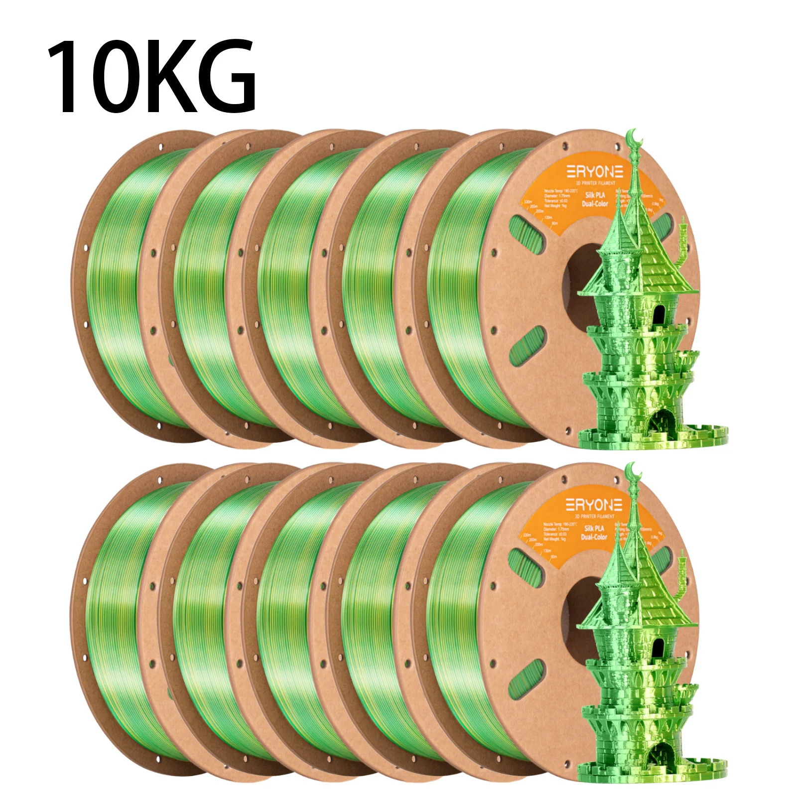 ERYONE 10KG PLA Dual Color Silk PLA Filament Compatibel met FDM 3D-printers 1KG 1,75mm ±0,03mm Perfecte spoelwikkeling 1kg spoel