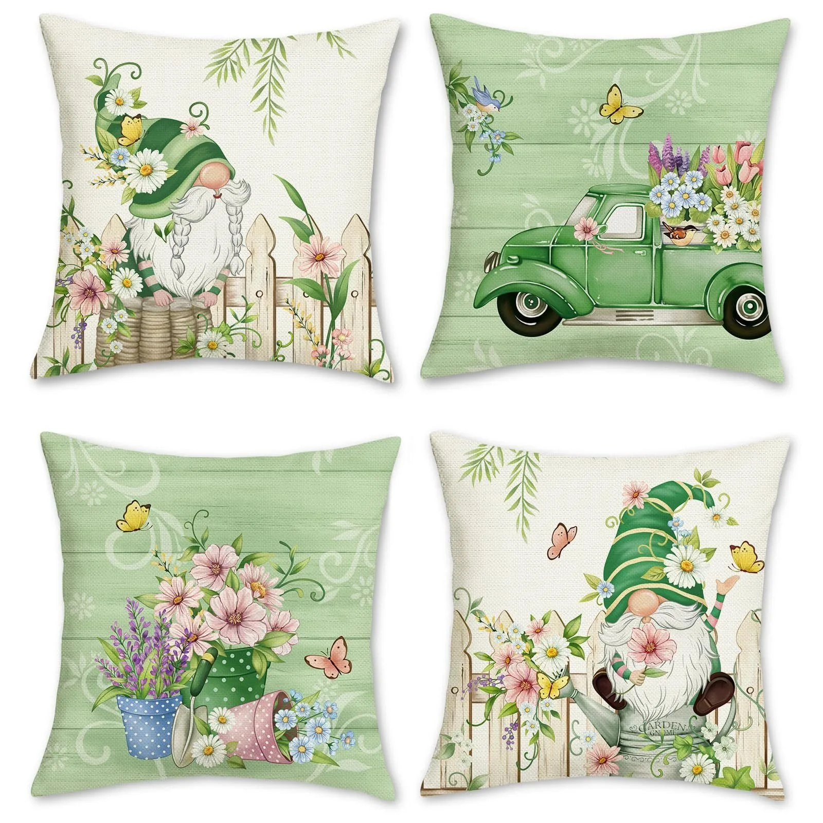 Adorable Gnome & Floral Garden Pillow CoversLiving room sofa cushion cover, soft and comfortable, bedroom room decoration