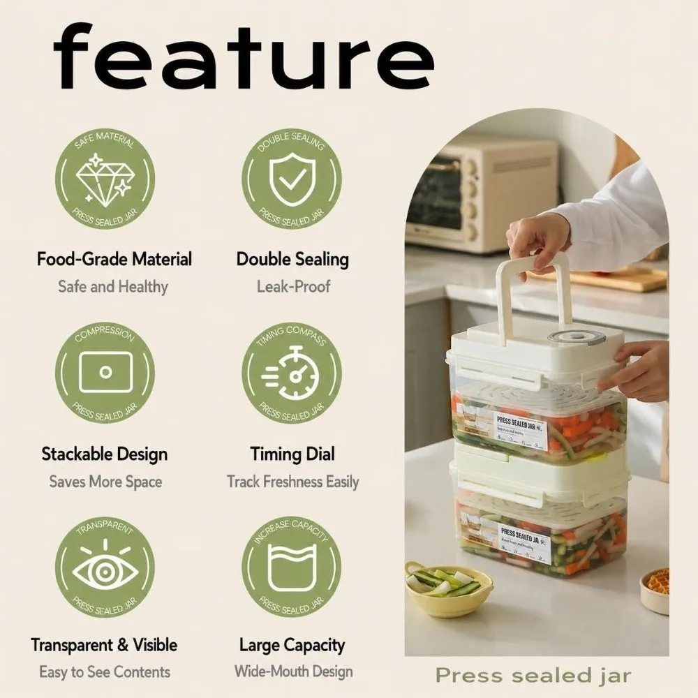 Kitchen Accessories Leakproof Pickle Jar with Press Plate 4L Food Grade Kimchi Jar Viewable Airtight Kitchen Organizer Picnic