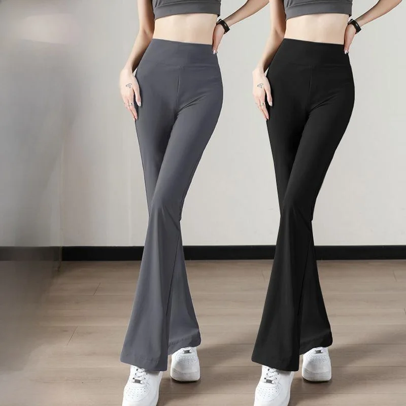 High Waist Slimming arkskin Pants Women's Casual Yoga Trousers Outerwear Pure Color Bell Bot Abdomen Lifting Pants