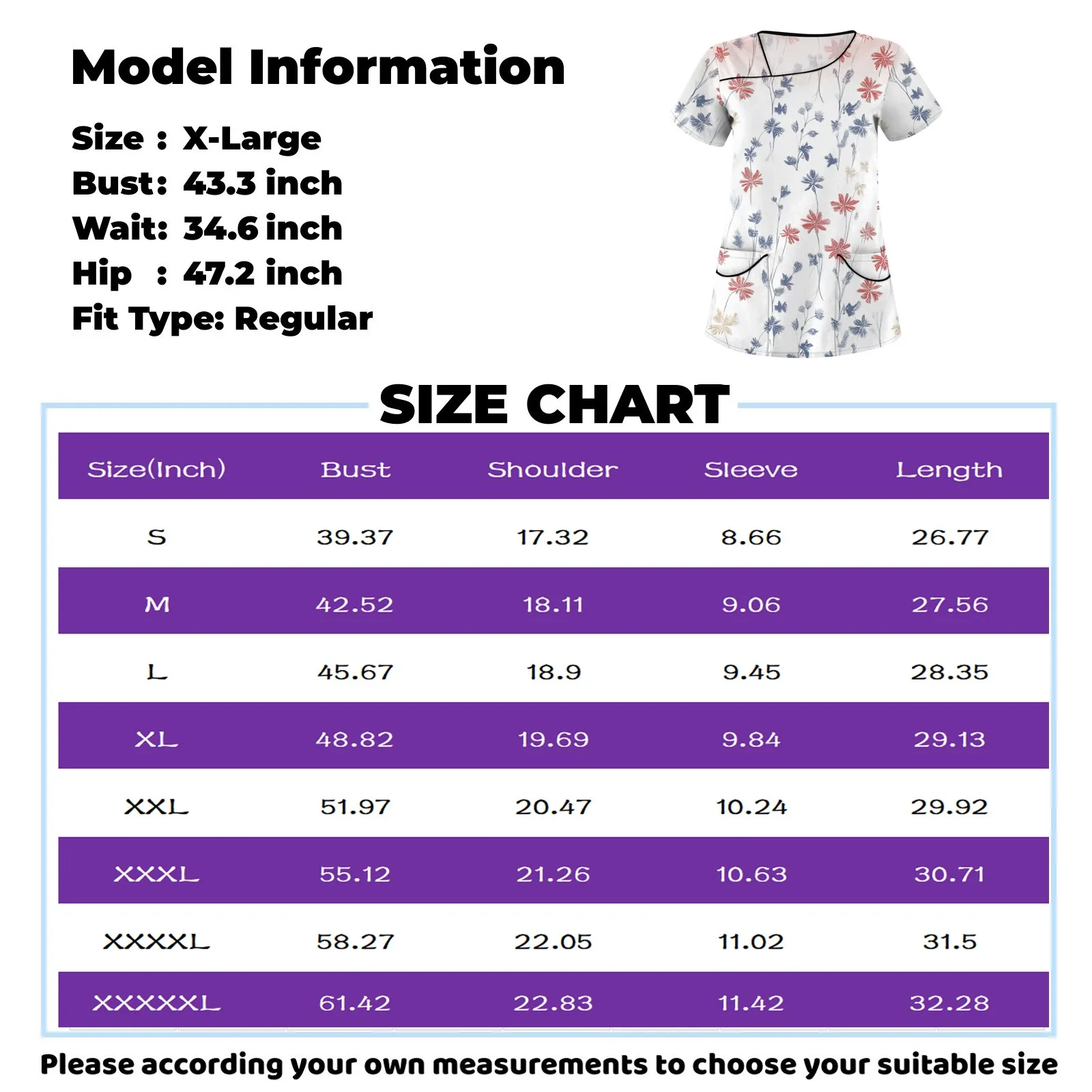 Women's Oversized Breathable Casual Floral Printed Short Sleeve Sloping Collar Workwear Top with Pockets Comfy Working Uniform