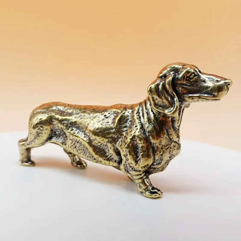 Retro Copper Dachshund Statue Vintage Brass Figurines Home Decote Desktop Ornament Cute Miniatures Antique Tea Pet Crafts Gifts