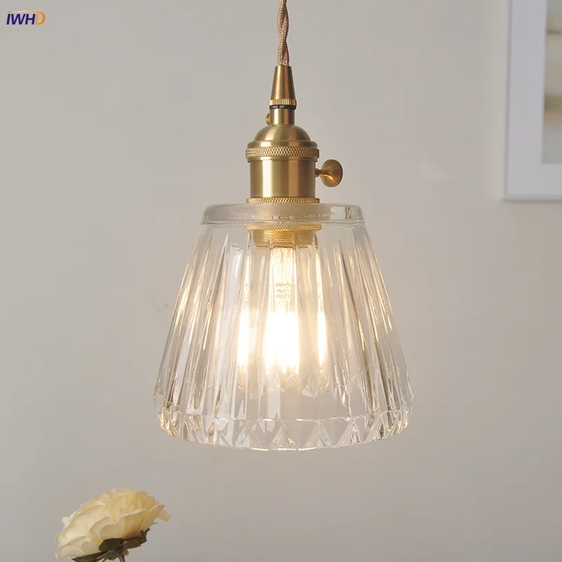 IWHD Knob Switch LED Pendant Light Fixture Balcony Living Dining Room Clear Glass Nordic Modern Simple Hanging Lamp Hanglampen