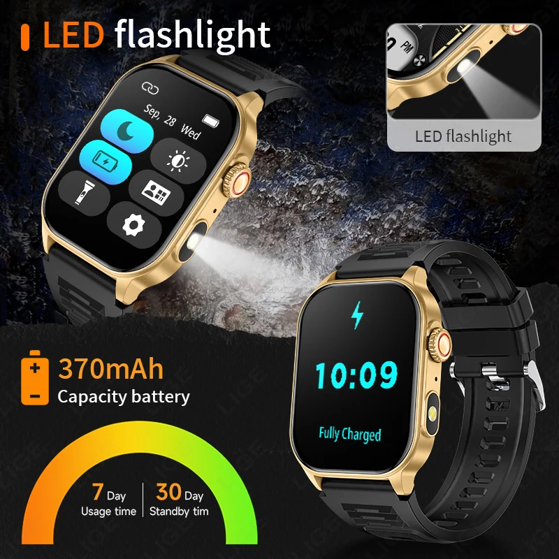 LIGE New Smartwatch Men Women AI Voice Bluetooth Call Health Monitor Sport Fitness Watches 2.01” HD Large Screen Smart Watch Man