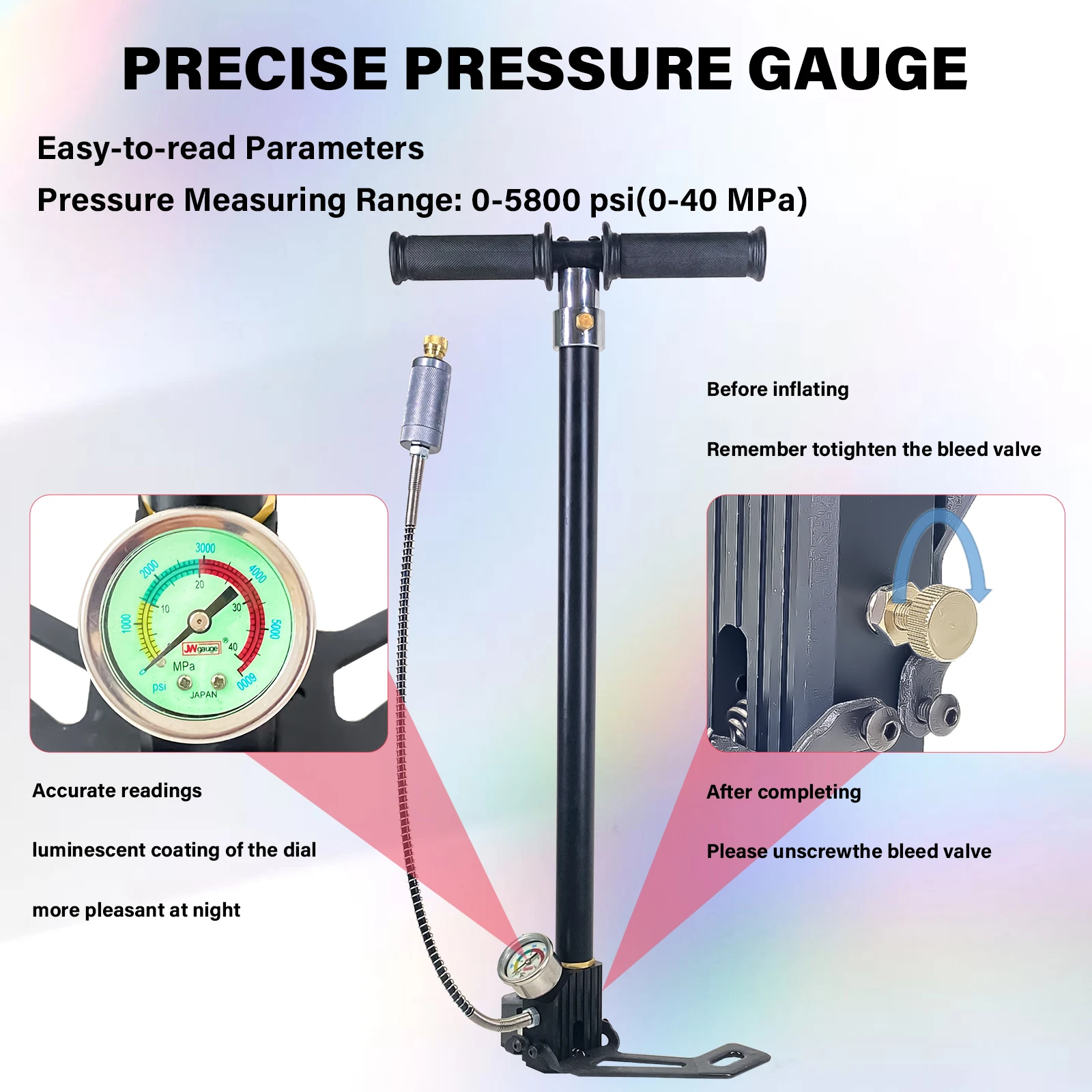 NUOGE 4Stage 30mpa 4500Psi PCP Hand Pump High Pressure Operated HPA Tank Hunting Car Bicycle