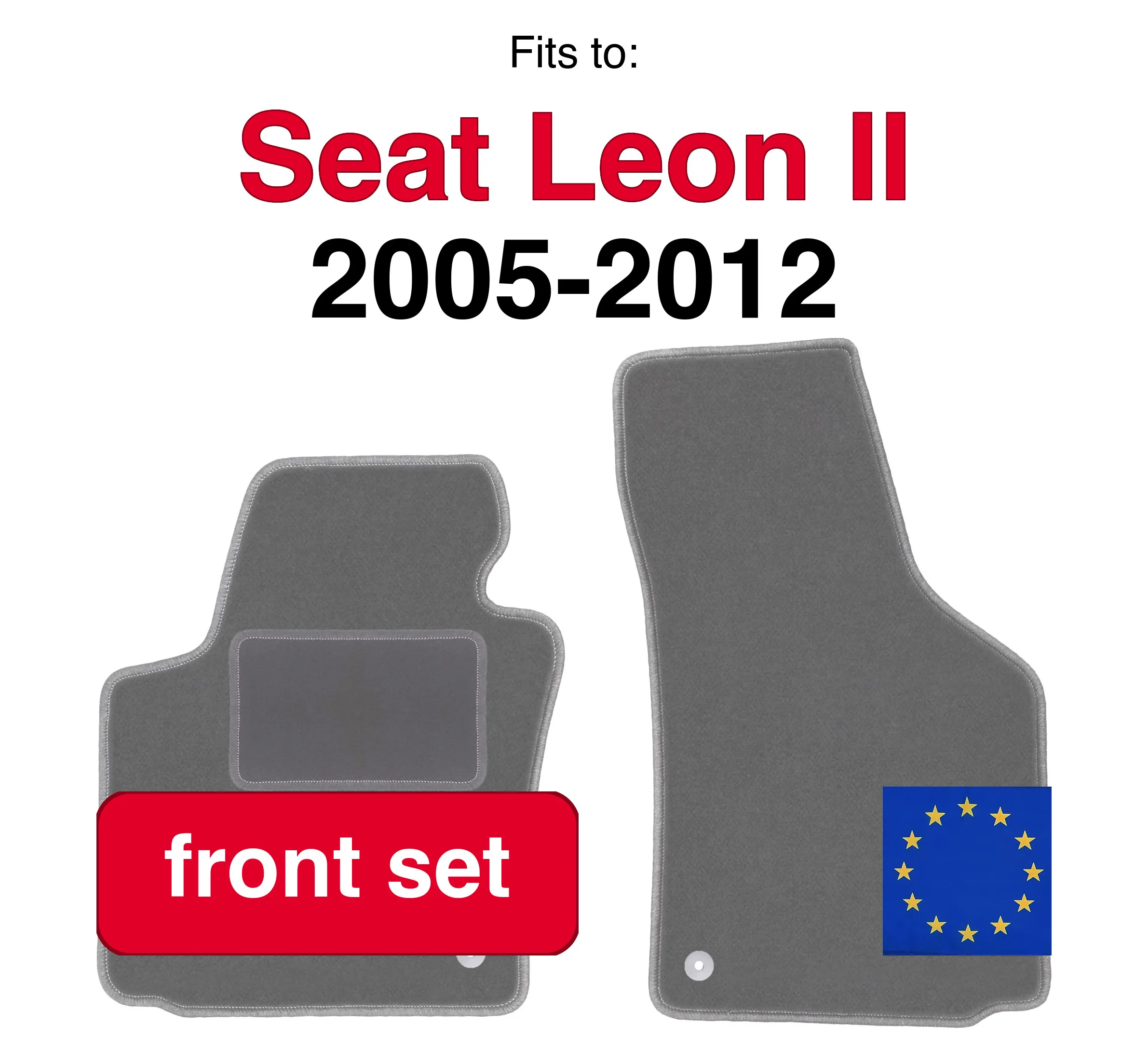 Auto velours vloermatten voor Seat Leon II hatchback (2005-2012) - Grafiet (2 stuks) set auto vloermatten voor de voorkant van de auto