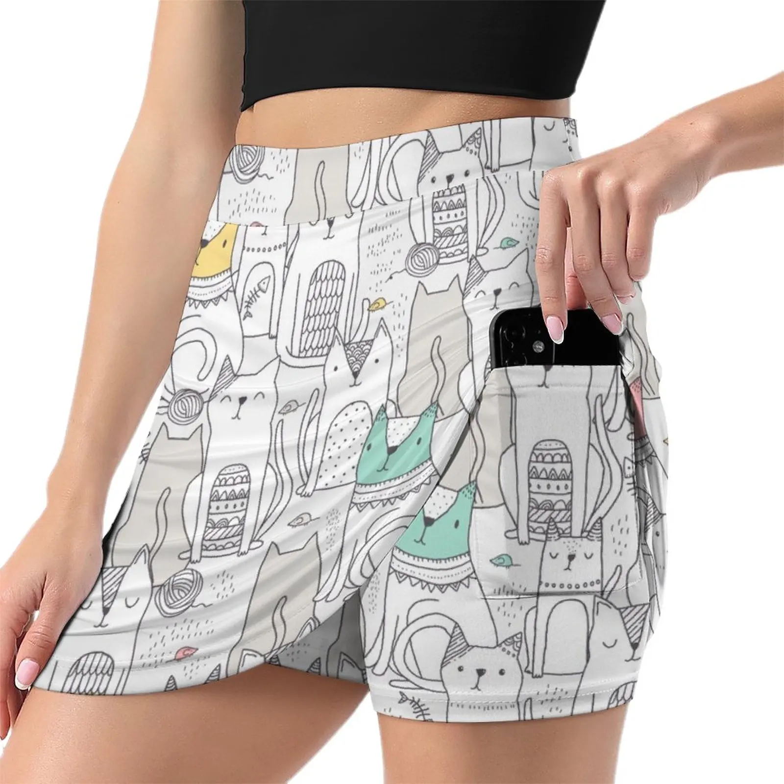 Doodle cats. Cute kitties. Pet art. Light proof trouser skirt skirts for women 90s aesthetic