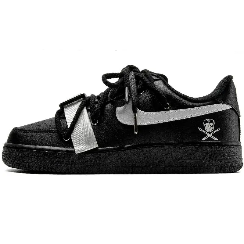 

[Custom Functional pirate silver]Nike Air Force 1 Skateboard Shoes Unisex Low-Top Black