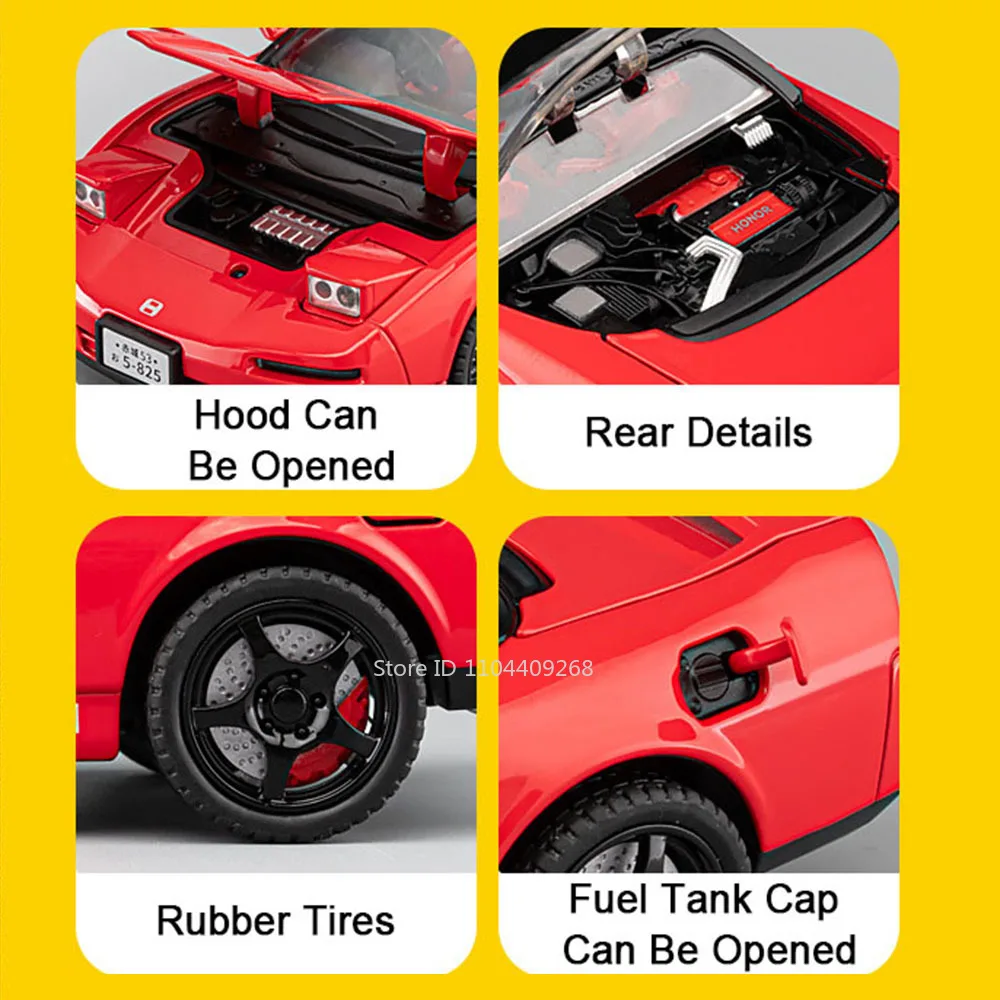 1:22 Scale Honda NA1 Alloy Car Toy Model Doors Opened Pull Back Miniature Vehicles Light Sound Models Holiday Gifts for Boys