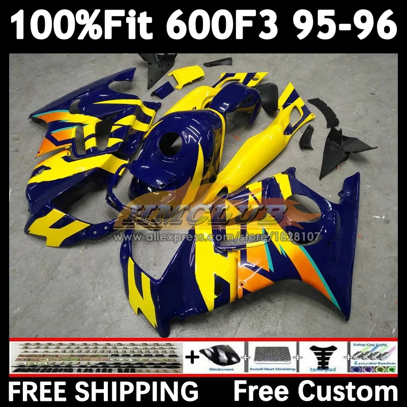 Injection Fairing +Tank For HONDA CBR 600F3 600 F3 FS blue yellow CBR600F3 95 96 56No.147 CBR600FS CBR600 F3 1995 1996 OEM Body