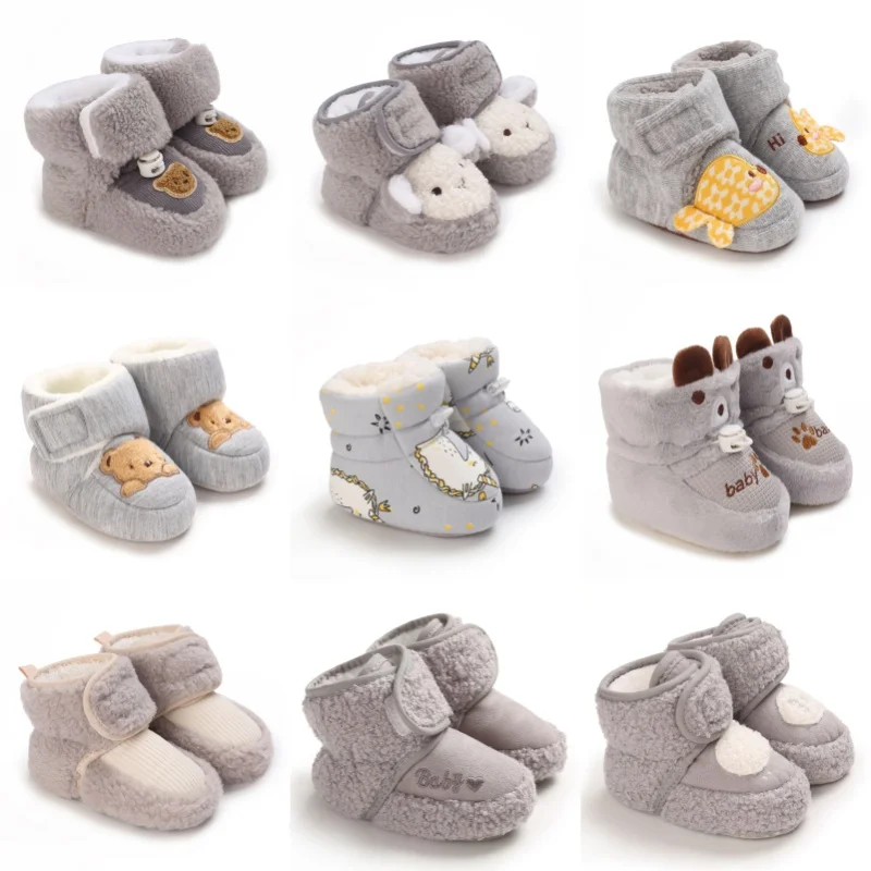 

Зимняя толстая обувь для новорожденных, детская прогулочная обувь с мягкой подошвой, теплая противоскользящая обувь для детей 0-1 года, противоскользящая и плюшевая хлопковая обувь