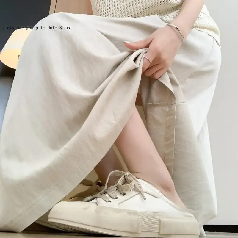 Lazy Wind Mountain Skirt Spring and Summer Falling Feeling High Waist Wide Legs Hundred Fold Half Body Skirt