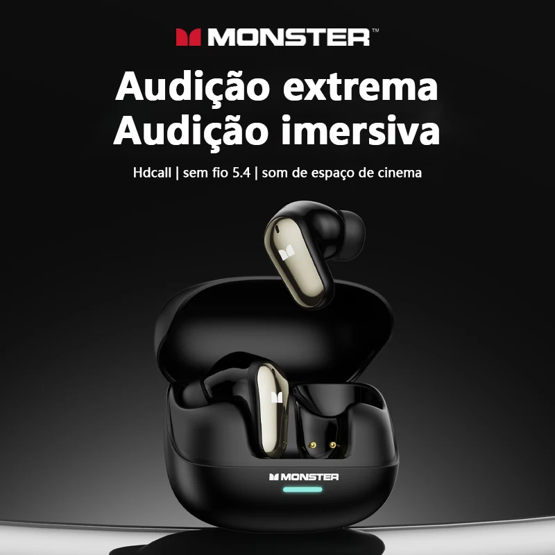 Fones de Ouvido Sem Fio Monster MQT52 Bluetooth 5.4 com Longa Duração de Bateria, Headphones para Jogos, Som Estéreo HIFI em Modo Duplo com Microfone