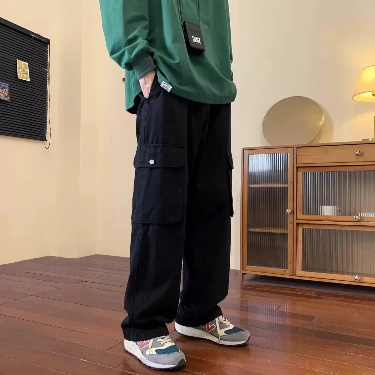 

Spring Autumn Men's Workwear Pants Loose American Street Sle Military Air Vibe Wide Leg Casual Trousers Youth Faion