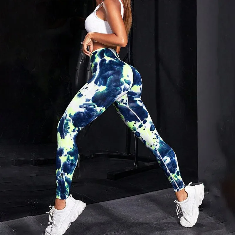 ​​Seamless Tie Dye Yoga Leggings Women High Waist Push Up Butt  4-Way Stretch Outdoor Workout Leggings Fashion Slim Leggings