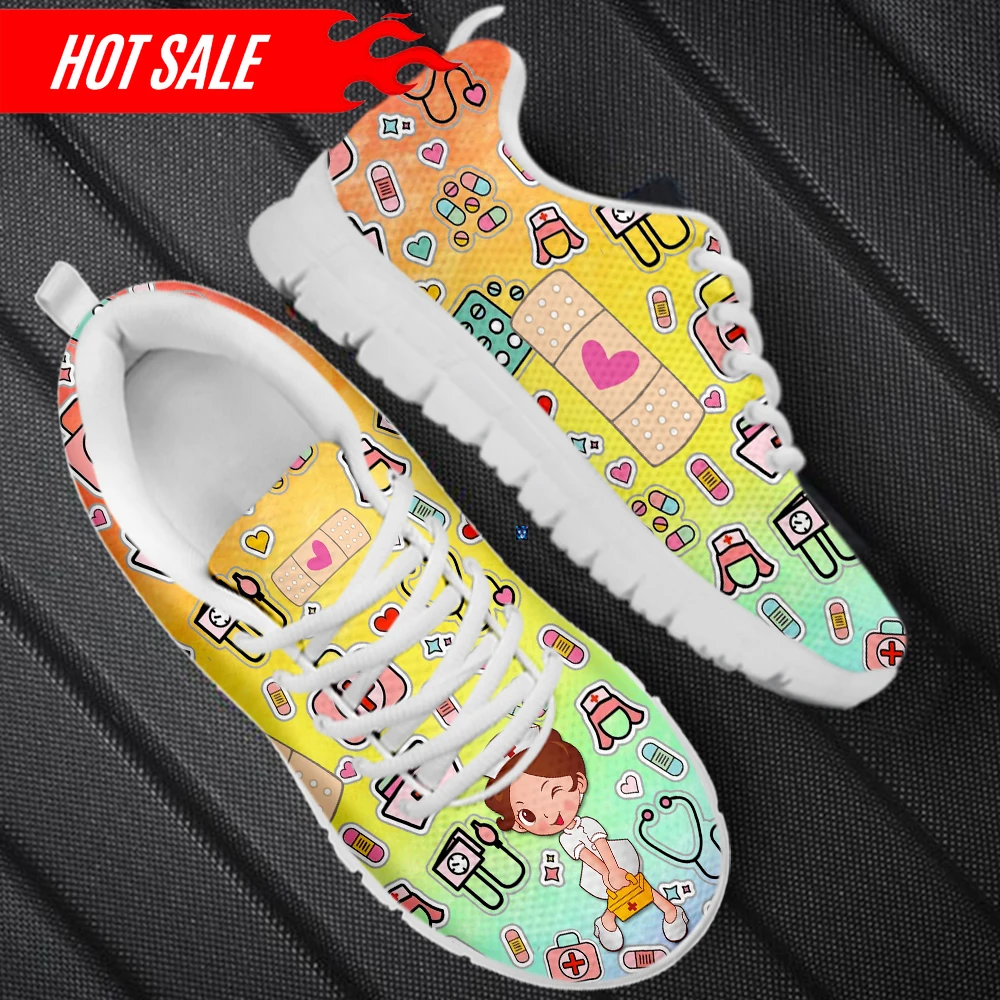 Women's Nurse Sneakers Gradient Color Nurse Band-aid Design Vulcanized Shoes Outdoor Non-Slip Casual Flat Shoes 2023