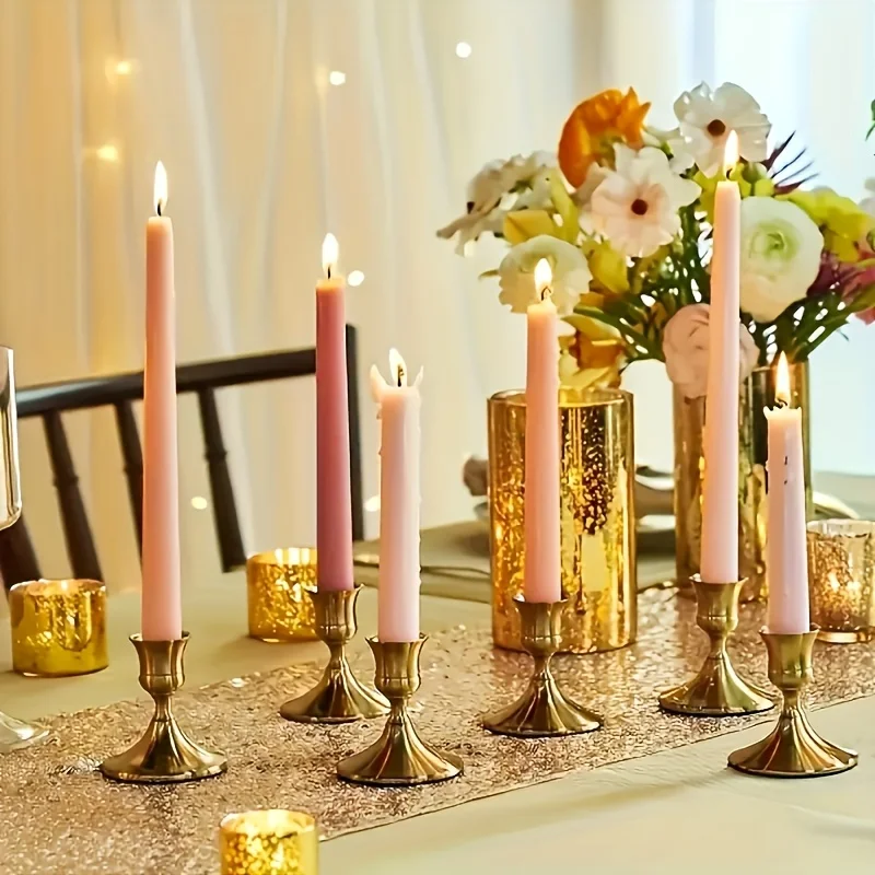 4/8pcs Integrated Molding Iron Matte Golden Small Candlestick Light Luxury Table Ornament For Party Wedding Ambient Candle Decor