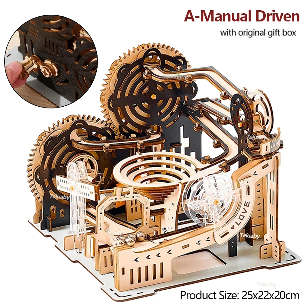 3D Houten Puzzel Marmer Run Set DIY Monteren Mechanische Modelbouwsets STOOM Educatief Speelgoed voor Volwassen Kinderen Verjaardagscadeautjes