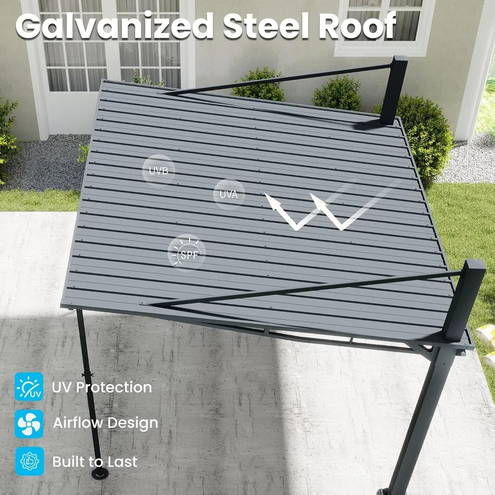 Outdoor Gazebo  Hard Top Metal Gazebo, Freestanding Shelter Pergolas with Galvanized Steel Roof, Heavy Duty Patio view 3
