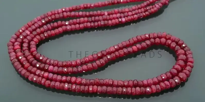 Natural African Ruby Faceted Rondelle Beads, Size 3-4mm, 2 Strands of 18“19