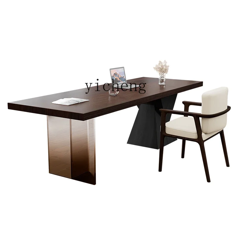 

ZC minimalist desk with socket household study desk acrylic solid wood computer desk