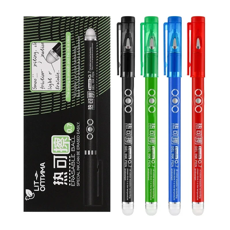 4-12PCS 0.7MM Heat Erasable Pens, Bullet Nib, Colored Heat Sensitive Erasable Gel Pen, Smooth Writing, Black Blue Red Green Ink