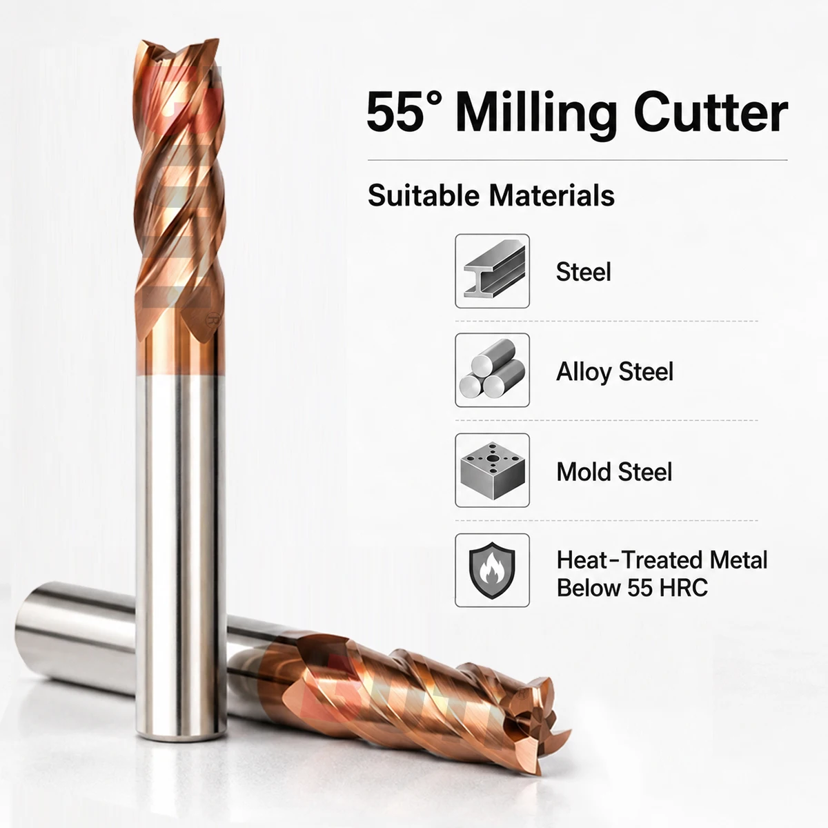 55 Degree Milling Cutter 1x4x50 10x10x100 20x20x150 Numerical Control Machining Center Wear Resistant Four Flute Milling Cutter