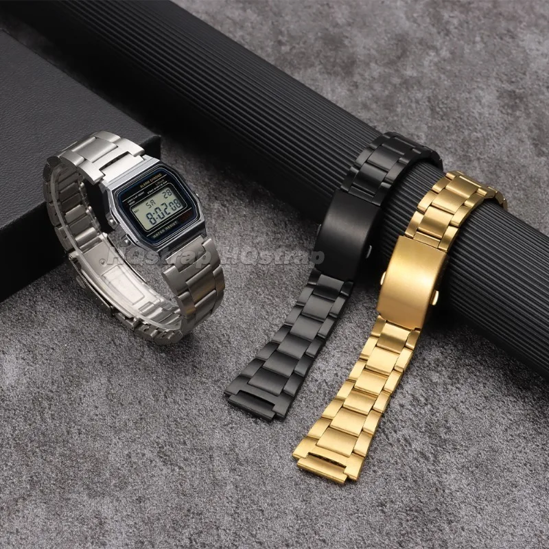 Für Casio Metall-Uhrenarmband 18mm für AE1200/1300 F-91W F84 F105/108/218 A158W/168 Edelstahl Sicherheits-Faltschließe Uhrenarmband – Detail 8