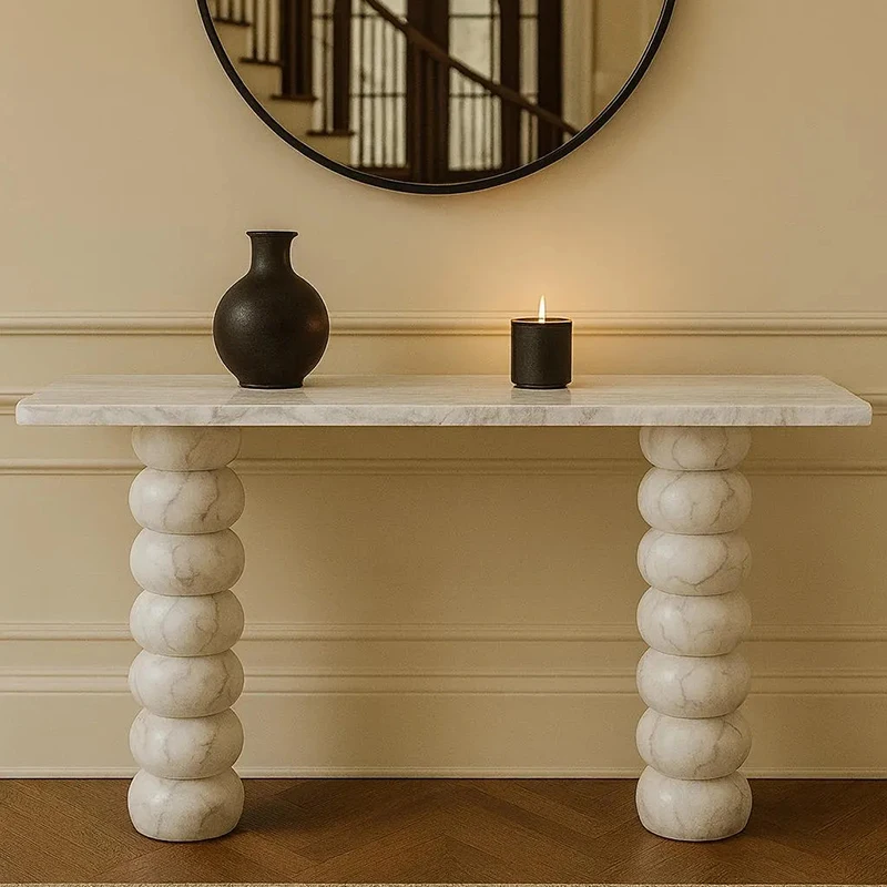 &d FURNITURE Handmade Calacatta Viola Marble Console Table, Modern Entryway Table