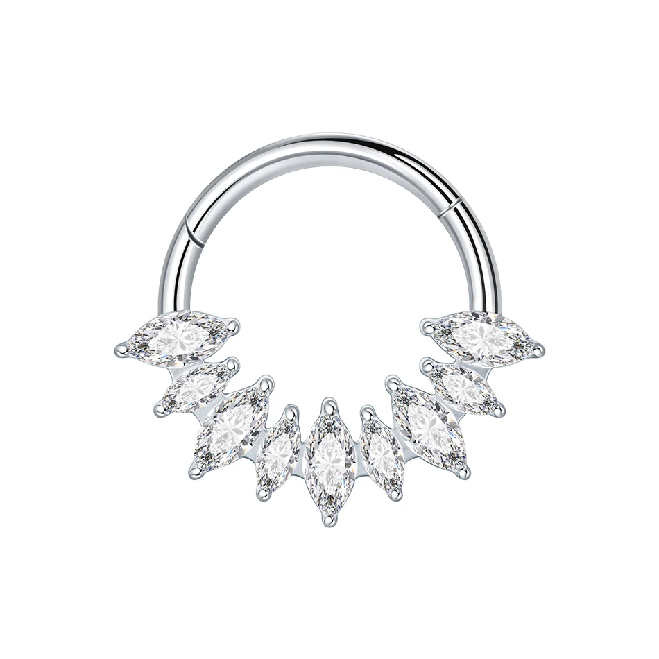 1PC G23 Titanium Marquise CZ Septum Clicker Hoop Neuspiercings Oorkraakbeen Oorbel Daith Tragus Helix Conch Piercing Sieraden 16G