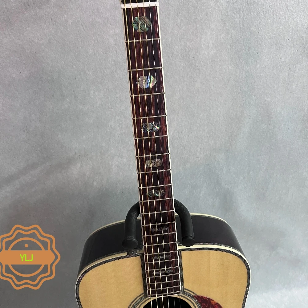 Hot sale D45 Wood 1970s Dreadnought Acoustic Guitar Natural Gloss Abalone Rosette & Fret Inlay Professional Beginnner Blues Soft