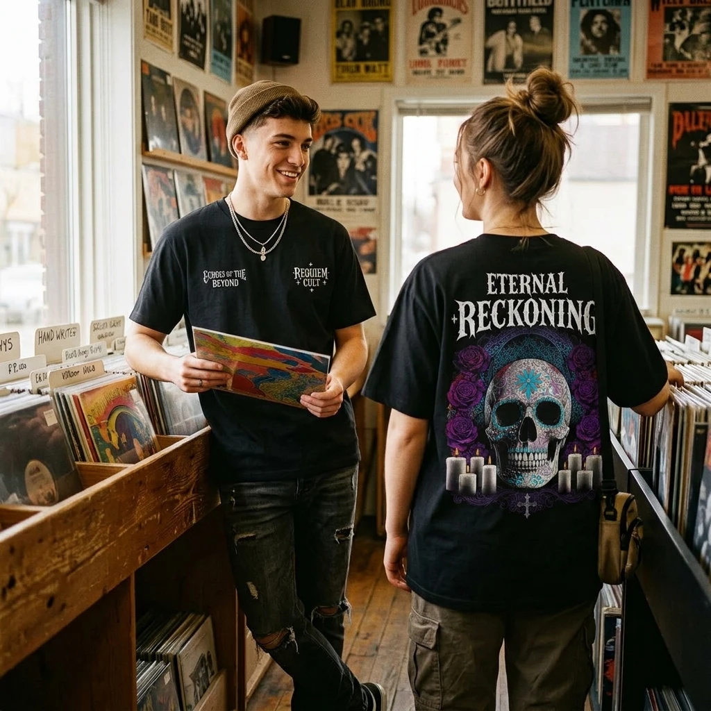 Gothic Sugar Skull Parent-Child O-Neck Short Sleeve T Shirt Vintage Rose Candle Graphic Tee Halloween Day of The Dead Party Tops