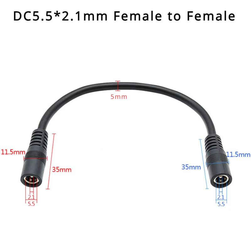 1/5Pcs DC Power 5.5 x 2.1mm Female To Female Extension Connector Cable Cord DC5.5*2.1mm  20cm/30cm/50cm/100cm/150cm/200cm/300cm
