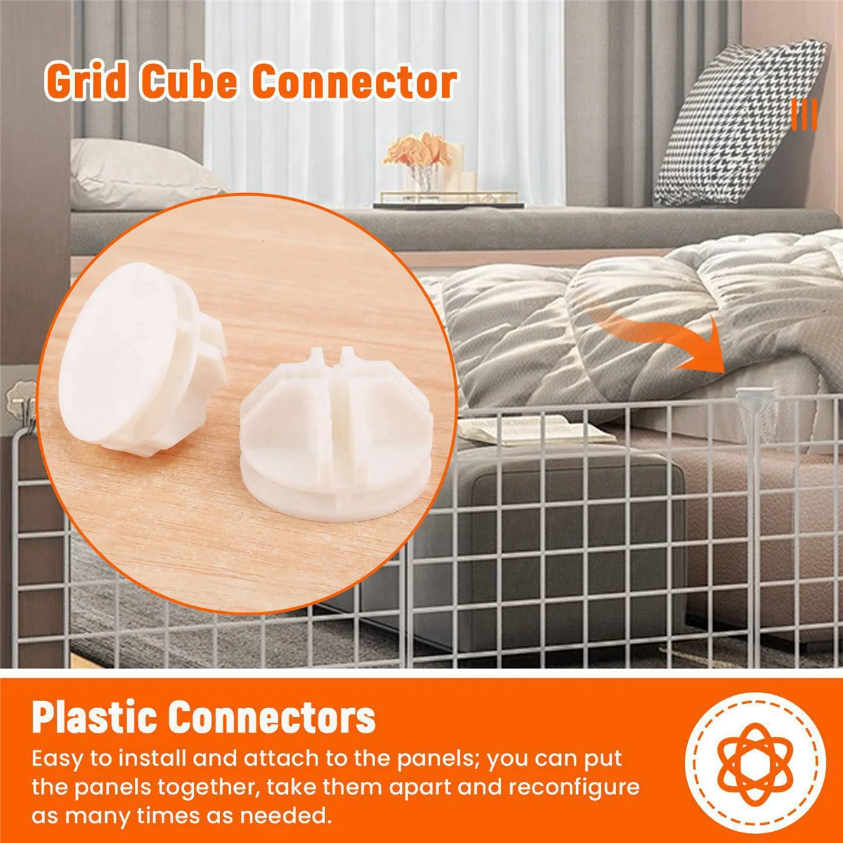 CMCN 20 Pcs Grid Cube Connector Abs Connectors For Wire Cube Storage Shelving (White)