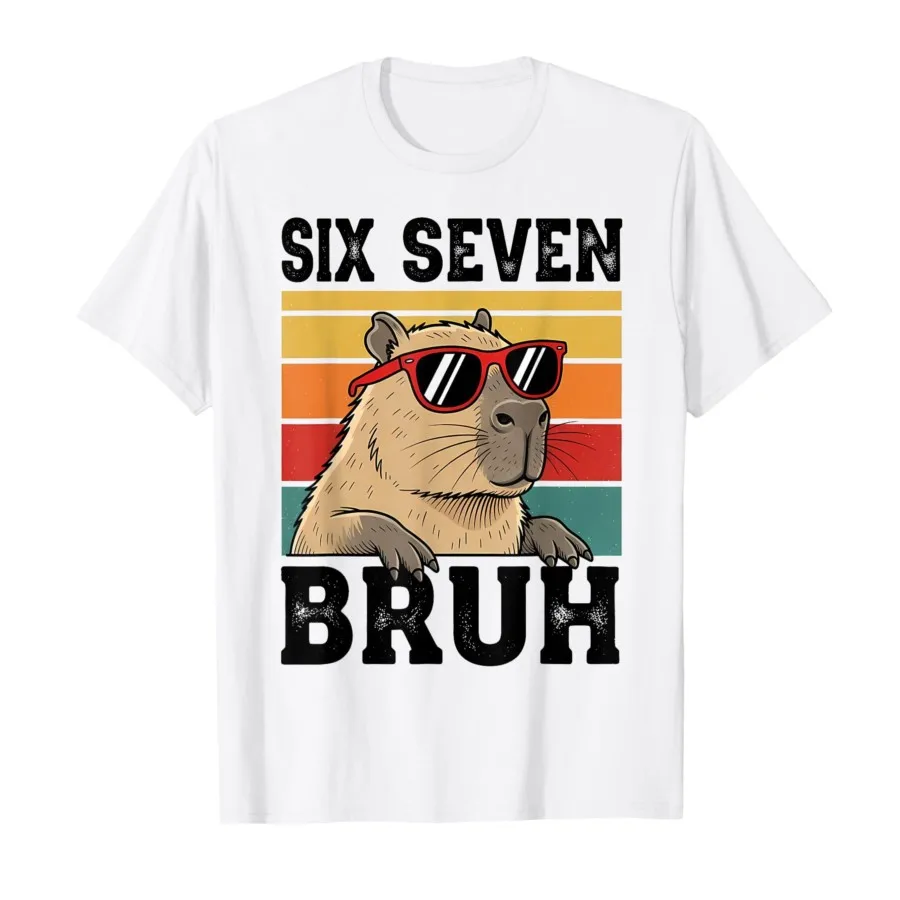 Six Seven Bruh Meme Funny Capybara T-shirt For Women Short Sleeve Tops Summer Short Sleeved Harajuku Streetwear Tops Tees