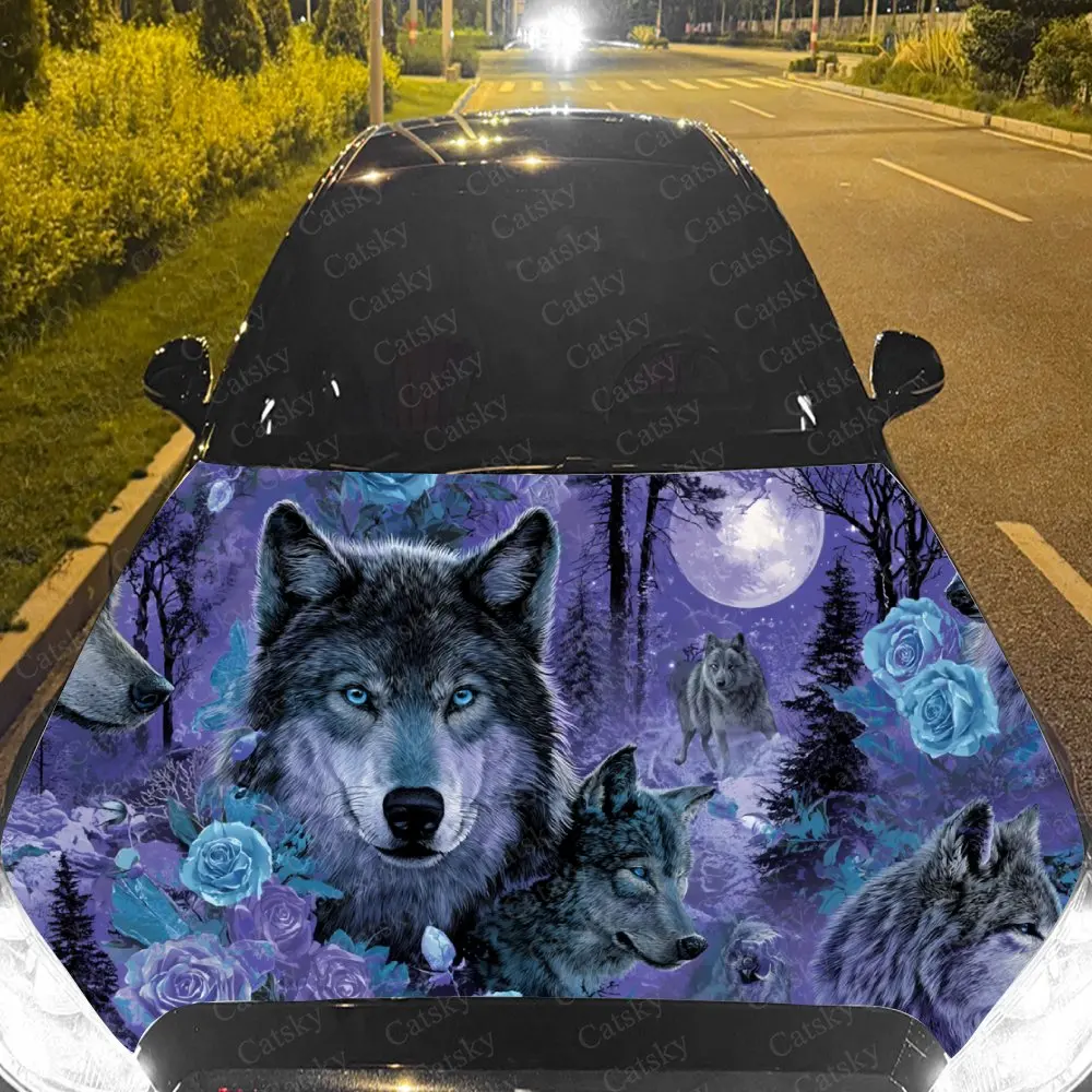 

Car Decal Wolves in Moonlit, Purple Tones with Textural Artistic Fusion Design, Creating a Mysterious and Wilderness-Gothic Visu